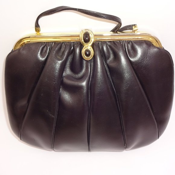 Vintage Black Pleated Puffy Judith Leiber Purse Bag Handbag Gold